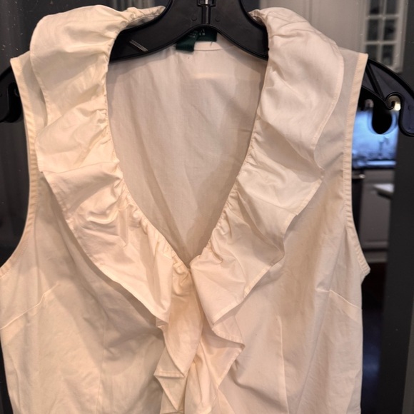 LAUREN Ralph Lauren Ivory Button Ruffle Front Sleeveless Blouse Sz 8P - Picture 2 of 9